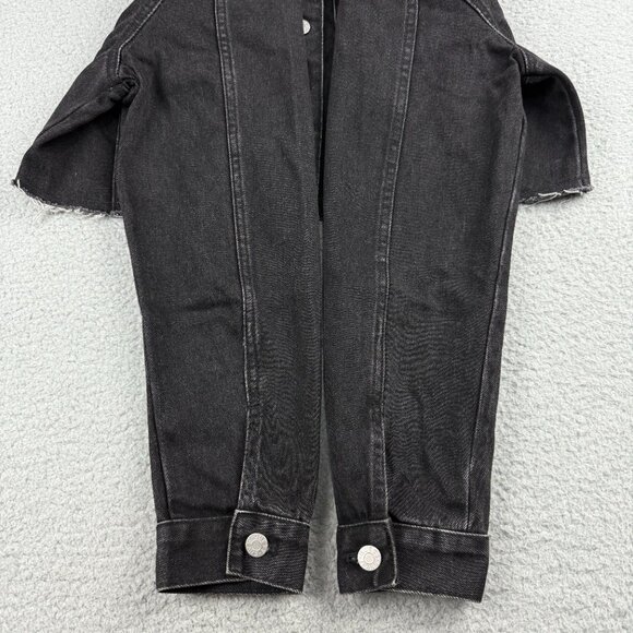 Guess Jacket Womens Small S Black Denim Colbie Sherpa Collar Cutoff Cropped Jean - Picture 7 of 10